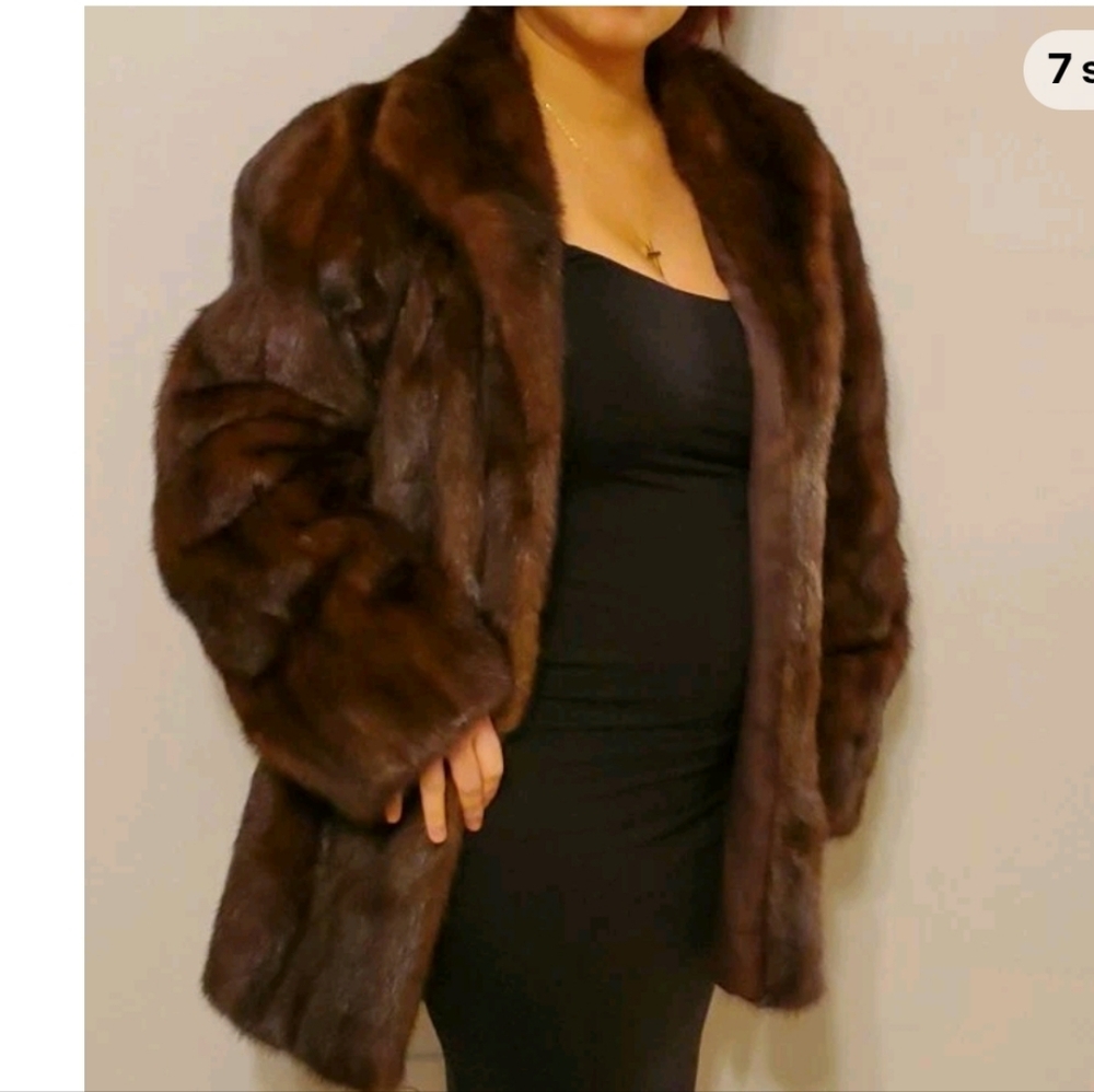 Vintage Brown Mink Real Fur Winter Short Coat - Picture 2 of 14